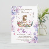 蝶フェアリーピンクと紫の三番目の誕生日 招待状 (スタンド正面)