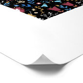 蝶フォークアートフローラルパターン ポスター (角)