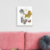 蝶フラワーレッド金ゴールドグレーミニマルスタイル キャンバスプリント (インサイチュ (リビング))