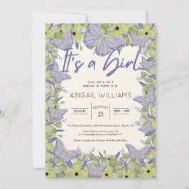 蝶フランスのと花かわいい女の子の赤ちゃんシャワー 招待状