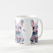 蝶フランスの紙切り絵とブルドッグ コーヒーマグカップ (正面右)