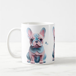 蝶フランスの紙切り絵とブルドッグ コーヒーマグカップ