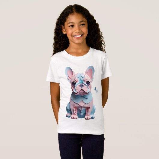 蝶フランスの紙切り絵とブルドッグ Tシャツ (正面フル)