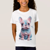 蝶フランスの紙切り絵とブルドッグ Tシャツ (正面)