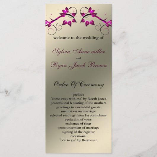 蝶フローラアイボリーピンク結婚式 プログラム (正面)