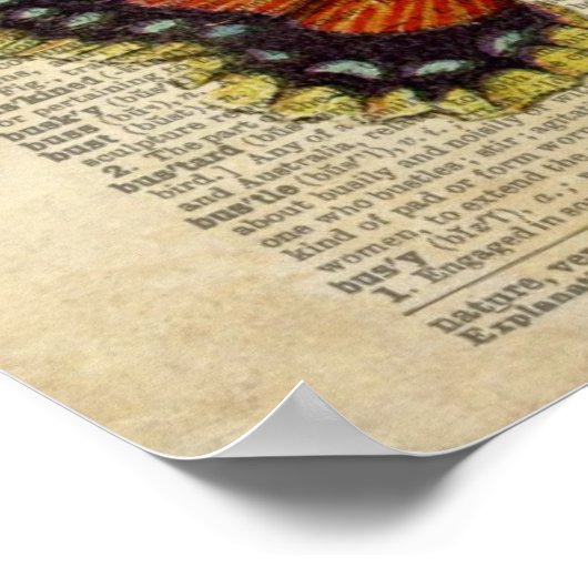 蝶フローラアートヴィンテージ辞書ページ ポスター (角)