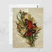 蝶フローラアートヴィンテージ辞書ページ ポストカード (正面/裏面)