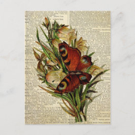 蝶フローラアートヴィンテージ辞書ページ ポストカード