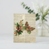 蝶フローラアートヴィンテージ辞書ページ ポストカード (スタンド正面)