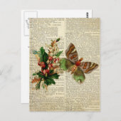 蝶フローラアートヴィンテージ辞書ページ ポストカード (正面/裏面)