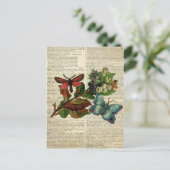 蝶フローラアートヴィンテージ辞書ページ ポストカード (スタンド正面)