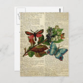 蝶フローラアートヴィンテージ辞書ページ ポストカード (正面/裏面)