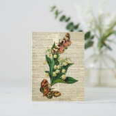 蝶フローラアートヴィンテージ辞書ページ ポストカード (スタンド正面)