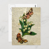 蝶フローラアートヴィンテージ辞書ページ ポストカード (正面/裏面)