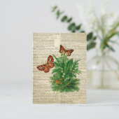 蝶フローラアートヴィンテージ辞書ページ ポストカード (スタンド正面)