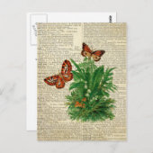 蝶フローラアートヴィンテージ辞書ページ ポストカード (正面/裏面)