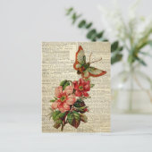 蝶フローラアートヴィンテージ辞書ページ ポストカード (スタンド正面)