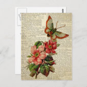 蝶フローラアートヴィンテージ辞書ページ ポストカード (正面/裏面)