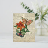 蝶フローラアートヴィンテージ辞書ページ ポストカード (スタンド正面)