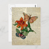 蝶フローラアートヴィンテージ辞書ページ ポストカード (正面/裏面)