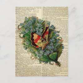 蝶フローラアートヴィンテージ辞書ページ ポストカード
