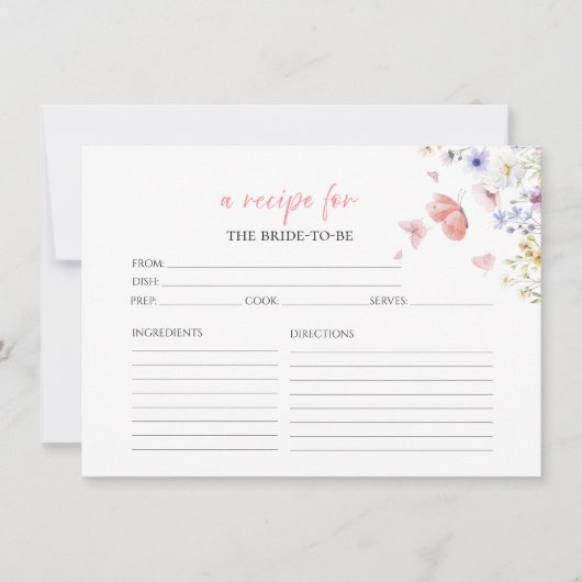 蝶フローラブライダルシャワーレシピカード 招待状 (正面)