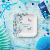 蝶フローラブルーパープル金ゴールド誕生日 ペーパープレート (パーティー)