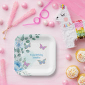 蝶フローラブルーパープル金ゴールド誕生日 ペーパープレート (パーティー)