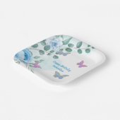 蝶フローラブルーパープル金ゴールド誕生日 ペーパープレート (傾斜あり)