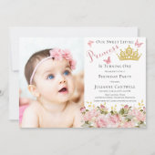 蝶フローラプリンセス写真1st誕生日 招待状 (正面)