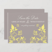 蝶フローラ日付はがきを保存する、黄色 案内ポストカード (正面/裏面)