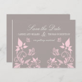 蝶フローラ日付はがき保存,ピンク 案内ポストカード (正面/裏面)