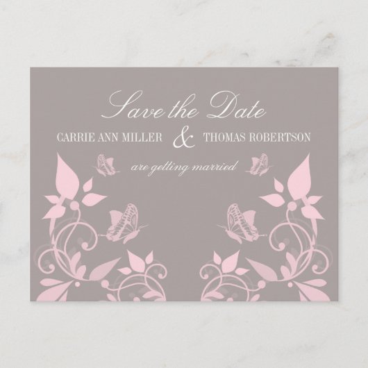 蝶フローラ日付はがき保存,ピンク 案内ポストカード (正面)