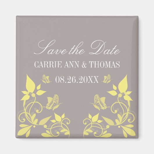 蝶フローラ日付磁石、黄色を保存 マグネット (正面)