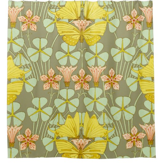 蝶フローラ植物学カラフル シャワーカーテン (正面)