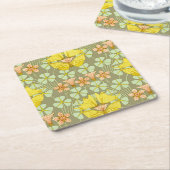 蝶フローラ植物学カラフル スクエアペーパーコースター (アングル)