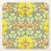 蝶フローラ植物学カラフル スクエアペーパーコースター (正面)