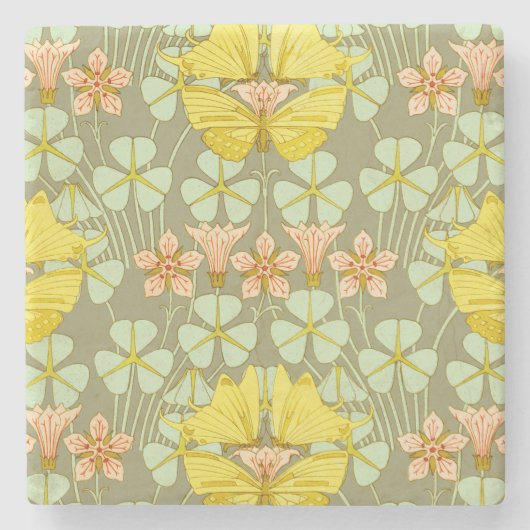 蝶フローラ植物学カラフル ストーンコースター (正面)