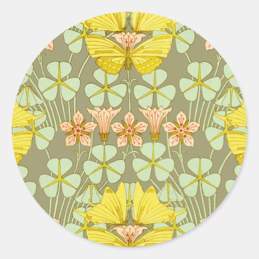 蝶フローラ植物学カラフル ラウンドシール (正面)