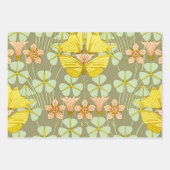 蝶フローラ植物学カラフル ラッピングペーパーシート (正面)