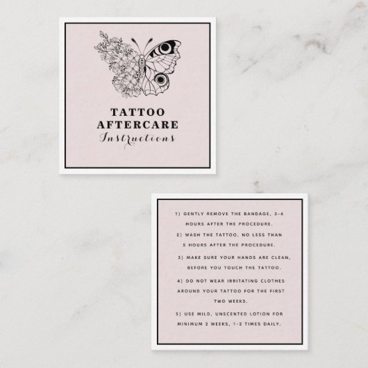 蝶フローラ目タトゥーアフターケアの指示 スクエア名刺 (正面/裏面)