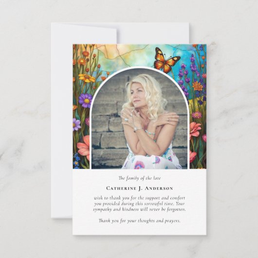 蝶フローラ記念写真悔やみや弔慰葬儀 サンキューカード (正面)