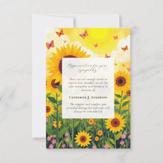 蝶フローラ記念写真悔やみや弔慰葬儀 サンキューカード (正面)