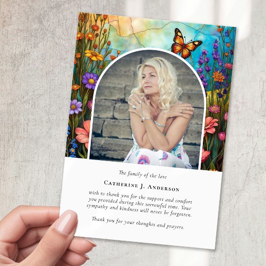 蝶フローラ記念写真悔やみや弔慰葬儀 サンキューカード