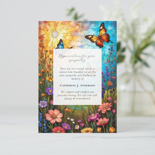蝶フローラ記念写真悔やみや弔慰葬儀 サンキューカード (スタンド正面)
