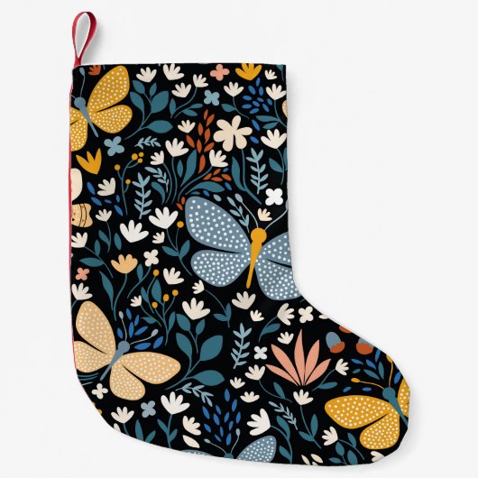 蝶フローラ：手描きシームレス。 スモールクリスマスストッキング (正面)