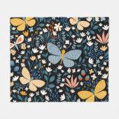 蝶フローラ:手描きシームレス。 フリースブランケット (正面(横))