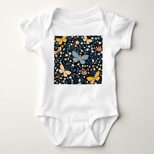 蝶フローラ:手描きシームレス。 ベビーボディスーツ (正面)