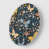 蝶フローラ：手描きシームレス。 ラージ壁時計 (傾斜)