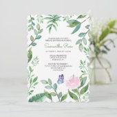 蝶ブライダルシャワーの招待、ピンク及び青 招待状 (スタンド正面)